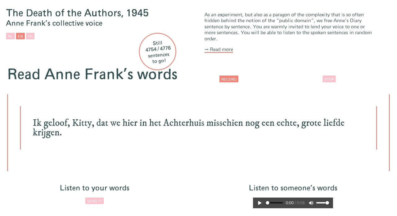 Page d'accueil du site Internet The Death of the Authors