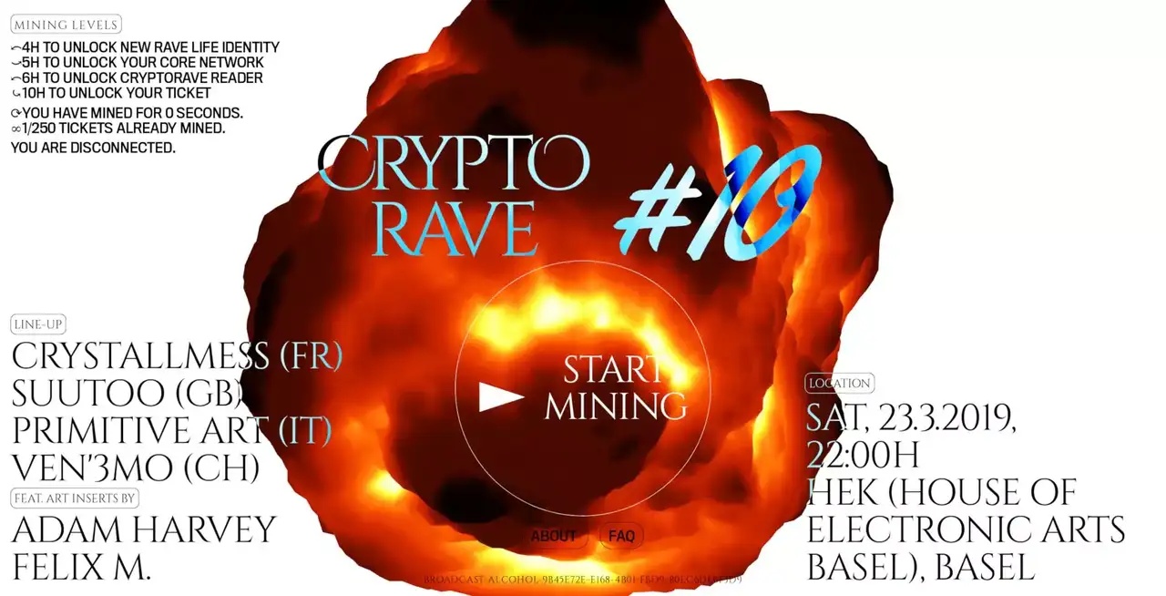 Screenshot: Cryptorave #10, with Omsk Social Club, House of Electronic Arts Basel (CH), 2019.