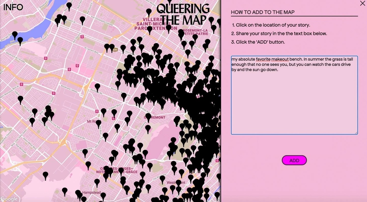 Queering the map, ajouter un témoignage à la carte © Lucas Larochelle