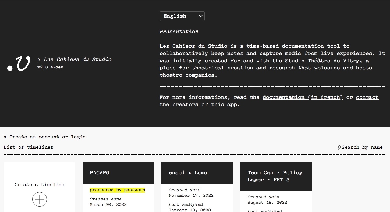 Capture d'écran de l'application Les Cahiers du Studio © L'atelier des chercheurs